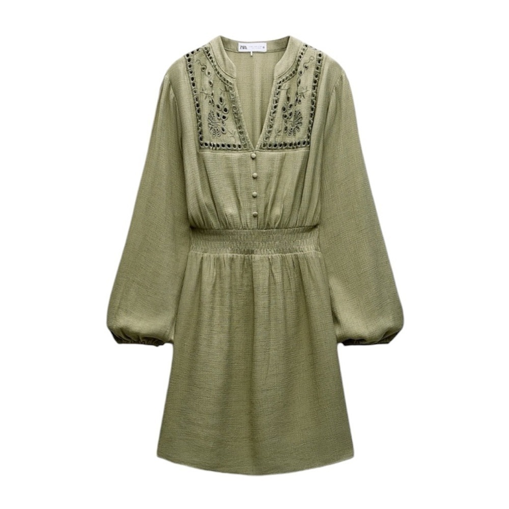 New ZARA Openwork Embroidered Eyelet Long Sleeves Mini Dress